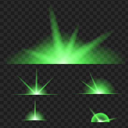 Set of green glowing light effect. Isolated on black transparent background. Vector illustrationのイラスト素材
