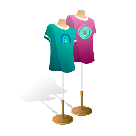 Plain t-shirt on mannequin torso template. Front and back views.のイラスト素材