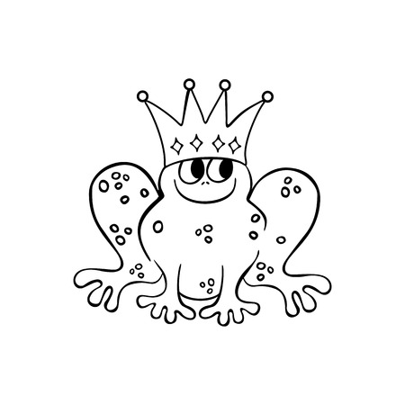 frog wearing a Crown. outlined cartoon handrawn sketch illustration vector.のイラスト素材