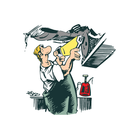 mechanic repair the car cartoon illustration vectorのイラスト素材