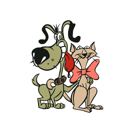 happy cute dog and cat cartoon character vectorのイラスト素材