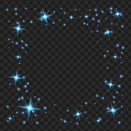 round blue glow light effect stars bursts with sparkles isolated on black background. For illustration template art design, Christmas celebrate.のイラスト素材