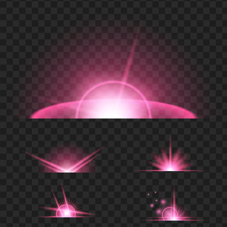 Set of purple glowing light effect. Isolated on black transparent background. Vector illustration, eps 10.のイラスト素材