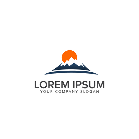 Mountain and sunset Logo. blue and orange color. Vector Illustratorのイラスト素材