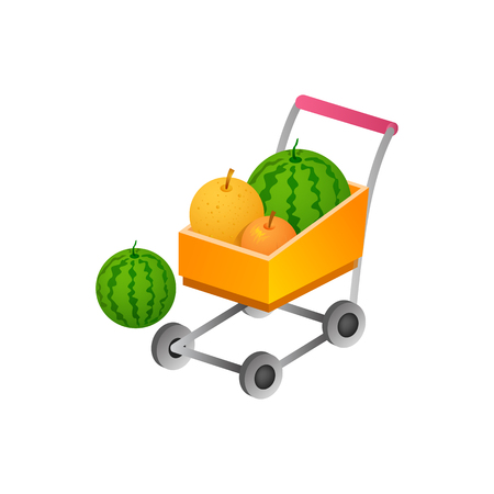 shopping cart with fress fruit. isometric symbol Vector Illustration designのイラスト素材