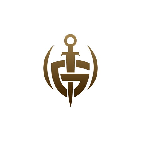 letter G shield sword logo. security logo design concept templateのイラスト素材