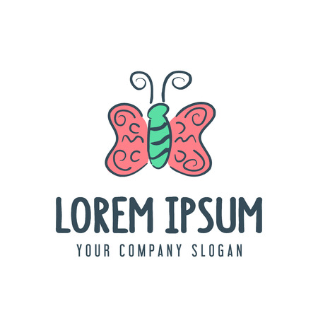 butterfly logo. handrawn style design concept templateのイラスト素材