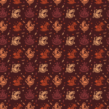 Happy birthday hand drawn pattern Background with brown colorのイラスト素材