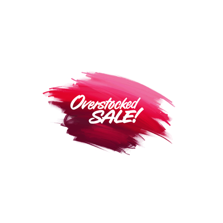 Hand-written lettering brush phrase overstocked sale with watercolor backgroundのイラスト素材
