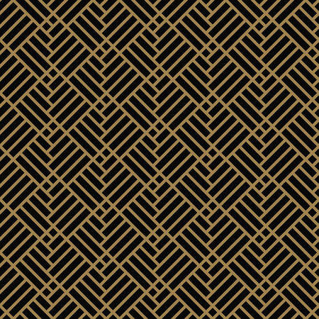 Seamless pattern with squares, black gold diagonal braided striped lines. Vector ornamental background. Futuristic vibrant design.のイラスト素材