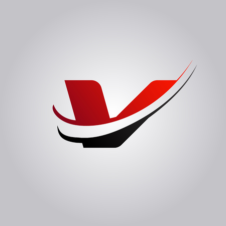 initial V Letter logo with swoosh colored red and black