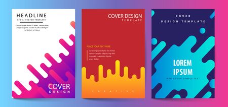 Vector printed cover template with abstract colorful shapes. Trendy neon color lines and hexagons in a modern material design style. Geometric lines on a dark background.のイラスト素材