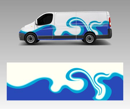 Car decal van with wave sea designs . Wrap designs template vector.のイラスト素材