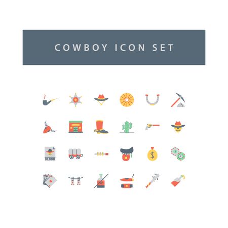 Cowboys icon set with colorful modern Flat style design.のイラスト素材