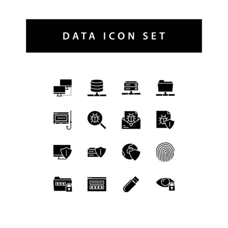 Data sharing icon set with black color glyph style design.のイラスト素材