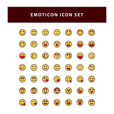 set of Emotion icon with filled outline style design vectorのイラスト素材