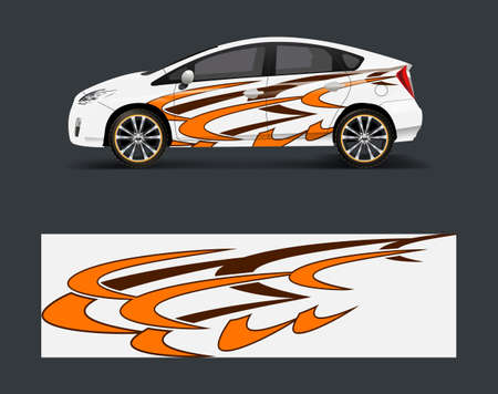 Car wrap decal design vector. Graphic abstract racing designs for vehicle, rally, race, adventure template design vectorのイラスト素材