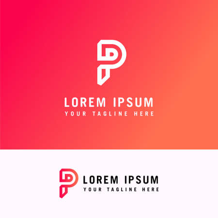 Monogram Initial P letter capital creative with linear minimal style white lines logotypeのイラスト素材