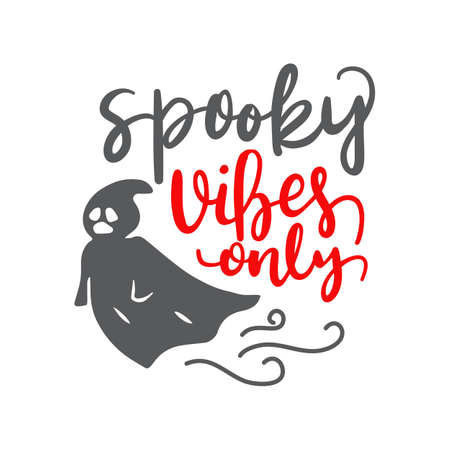 hand drawn lettering boo vibes halloween vector card with ghostのイラスト素材