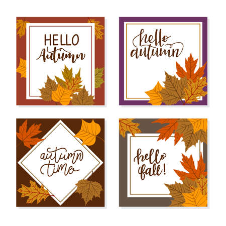 Set of Autumn fashion : Background vector illustration.Square size backdrop autumn concept , Geometric modern shapes abstract graphic style.Design for fashion work ,banner ,card ,frame ,web,socialのイラスト素材