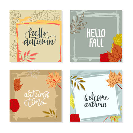 social media post template with the theme of autumn sale. illustration of orange or maple leaves. Leaves background can be used for advertisements, posters, banners, and promotions.のイラスト素材