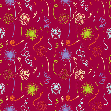 Happy birthday. Seamless bright background with , stars and confetti.のイラスト素材