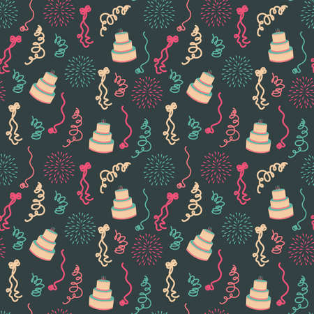 Birthday background. Seamless pattern with cupcakes and confetti. birthday pattern seamless vectorのイラスト素材