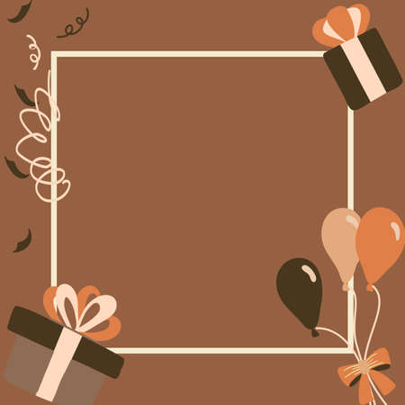 brown gift boxes happy birthday in square vector illustrationのイラスト素材