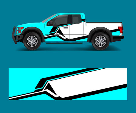 cargo van and car wrap vector, Truck decal designs, Graphic abstract stripe designs for offroad race, adventure and livery carのイラスト素材