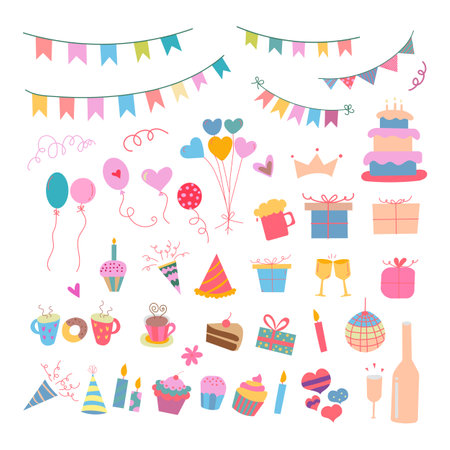 Set of vector birthday party elements. Eps 10のイラスト素材
