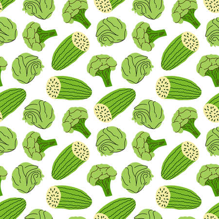 vegetable pattern with cucumber, broccoli, cabbage element vector illustrationのイラスト素材