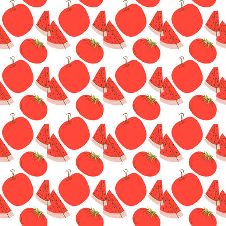 fruit pattern with color red, watermelon,tomato,apple. vector seamless pattern of fruit vector illustrationのイラスト素材