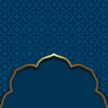 Islamic style. Dark blue background. Arabic traditional oriental ornamental background with gold frameのイラスト素材