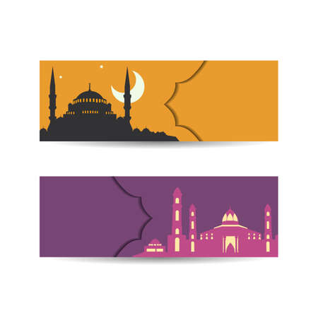 illustration of mosque for wallpaper, banner, card vector design template. islamic background bannerのイラスト素材