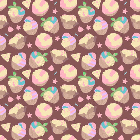 Vector seamless summer pattern, sweet desserts, ice cream. Perfect for wallpaper, surface design, textile, print.のイラスト素材