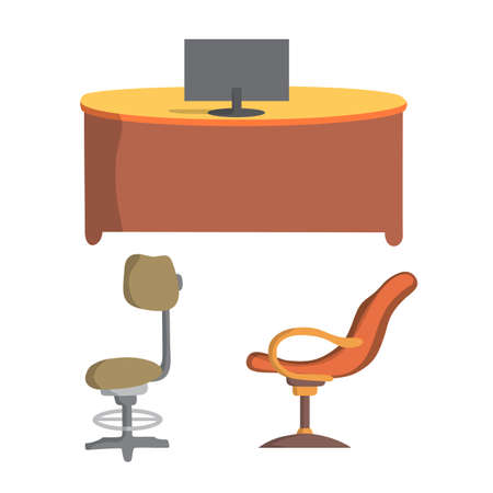 office chair and desk flat design, vector illustrationのイラスト素材