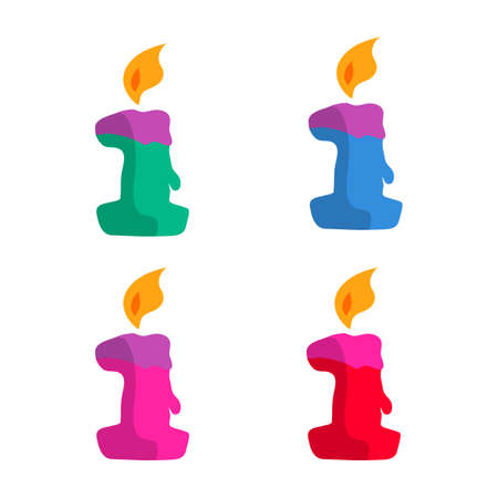 1 year birthday candle flat design vector illustration with different color choice.のイラスト素材