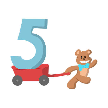 bear wearing a birthday hat and gets a gift by wearing a blue ribbon around his neckのイラスト素材