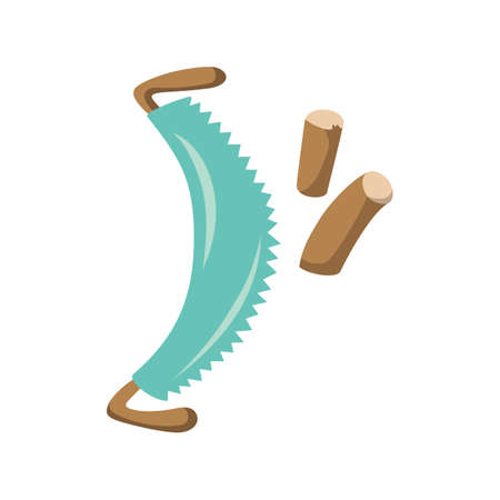 a red ax with a piece of wood to be cut and two pieces of wood vector illustrationのイラスト素材