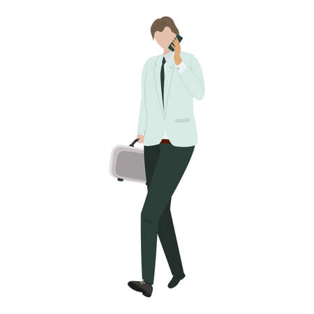 Office executive walking and holding briefcase. Man in suit carrying suitcase. CEO lifestyle. Career path. Businessman sign. Business icon concept. Male worker flat vector character illustration.のイラスト素材