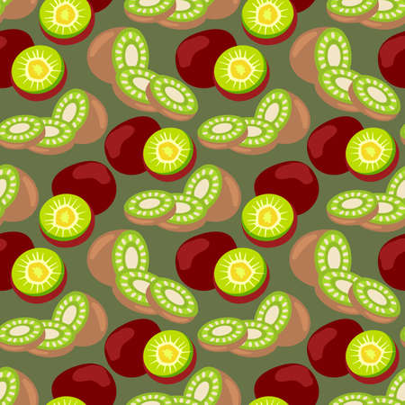 Seamless fruits pattern with kiwi slice. Seamless pattern texture design.のイラスト素材