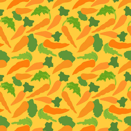 cartoon seamless pattern with carrot, vector illustration of vegetable, healthy vegan food...
