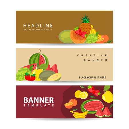 Fresh fruits tropical summers background vector banners for market vector illustrationのイラスト素材