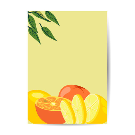 Juicy and fresh fruit. Orange, Lemon Fruit Vector cover illustration.のイラスト素材