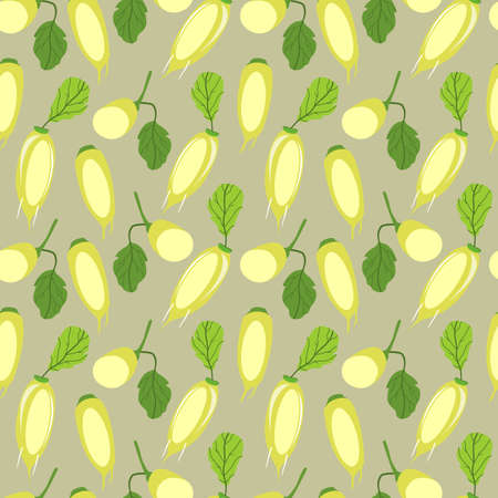 chayote flat design seamless pattern. Vector illustration of art. Vintage background. Kitchen and restaurant design for fabrics, paperのイラスト素材