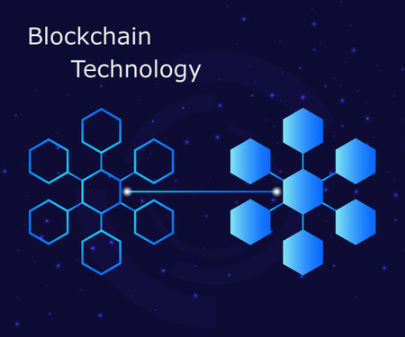 Blockchain concept banner. Isometric digital blocks connection with each other and shapes crypto chainのイラスト素材