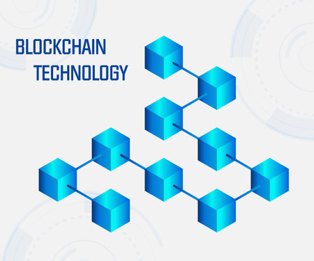 Abstract Blockchain isometric concept banner. Modern Concept of Digital Technology in the Shape of Block Chain net. Vector Illustration.のイラスト素材