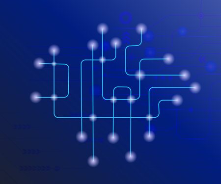 blue background Technology of circuit network connecting dots and lines.のイラスト素材