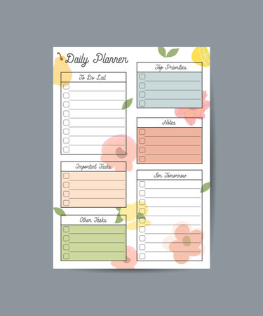 Planner with original design of plants, flowers, leaves. Cute vector planner for everyday notes. Notepad, notebook, notes.のイラスト素材