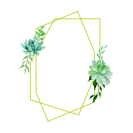 watercolor flower frame with wild flowers, hand drawn template, perfect for invitationの写真素材